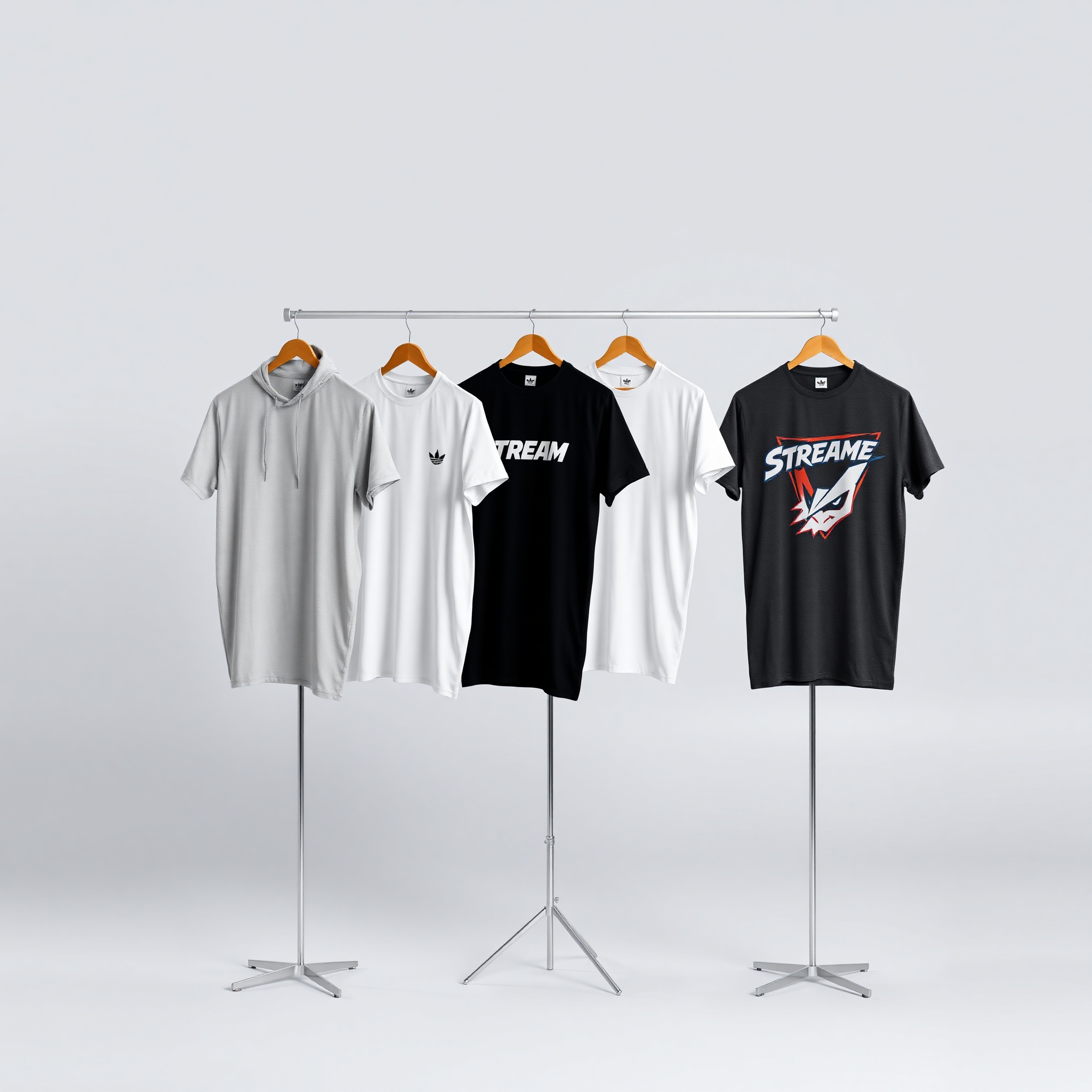 Streamer branded t-shirt lineup featuring official gaming influencer designs and logos